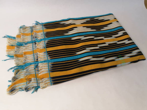 Pagne Baoulé tissé main, bleu indigo et ivoire, tissé en Côte d’Ivoire, Mon Faso Dan Fani