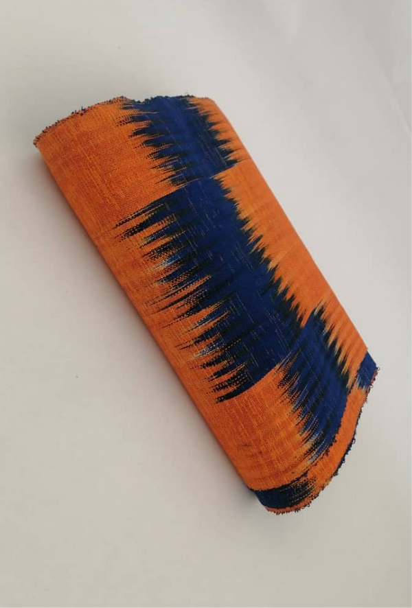 Pagne Foupoko tissé main, bleu et orange, tissé au Burkina Faso, Mon Faso Dan Fani