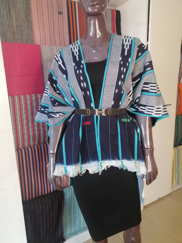 Pagne Baoulé tissé main, bleu indigo et ivoire, tissé en Côte d’Ivoire, Mon Faso Dan Fani