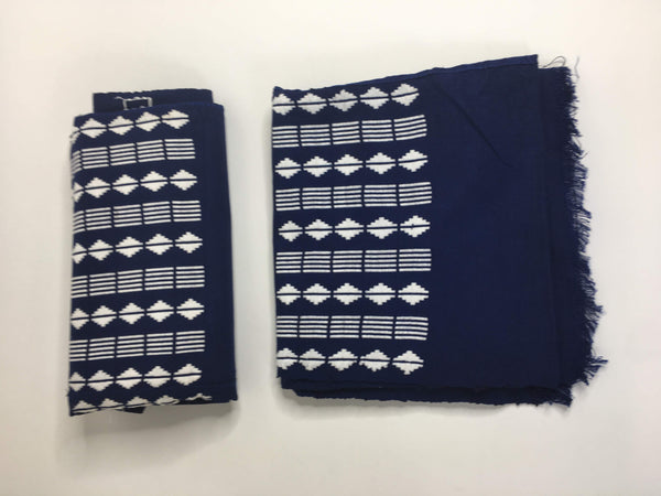 Pagne Duo tissé main, blanc et bleu, tissé au Burkina Faso, Mon Faso Dan Fani