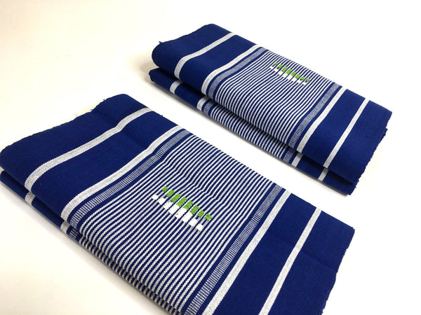 Pagne Foupoko tissé main, blanc et bleu, tissé au Burkina Faso, Mon Faso Dan Fani