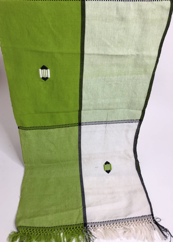 Pagne Foupoko tissé main, blanc et vert, tissé au Burkina Faso, Mon Faso Dan Fani