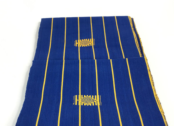 Pagne Foupoko tissé main, bleu et jaune, tissé au Burkina Faso, Mon Faso Dan Fani