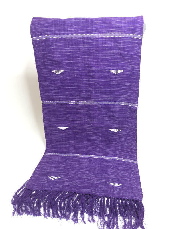 Pagne Foupoko tissé main, blanc et violet, tissé au Burkina Faso, Mon Faso Dan Fani