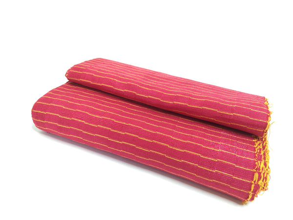 Pagne Foupoko tissé main, jaune et rose, tissé au Burkina Faso, Mon Faso Dan Fani