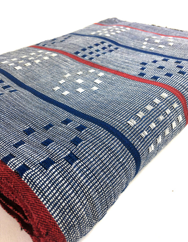 Pagne Noblesse tissé main, blanc et bleu, tissé au Burkina Faso, Mon Faso Dan Fani