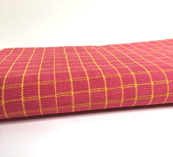 Pagne Foupoko tissé main, jaune et rose, tissé au Burkina Faso, Mon Faso Dan Fani