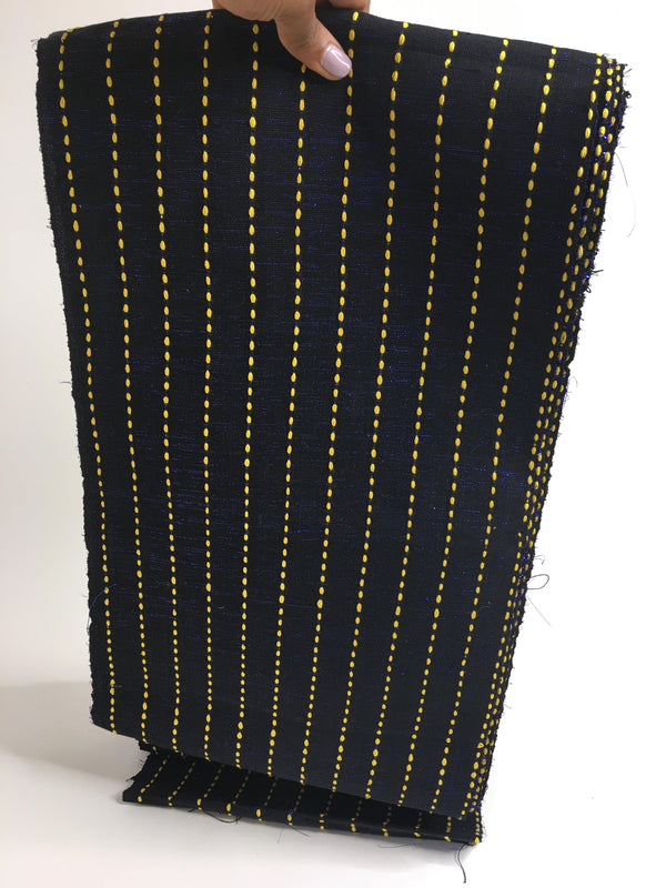 Pagne Foupoko tissé main, bleu et jaune, tissé au Burkina Faso, Mon Faso Dan Fani