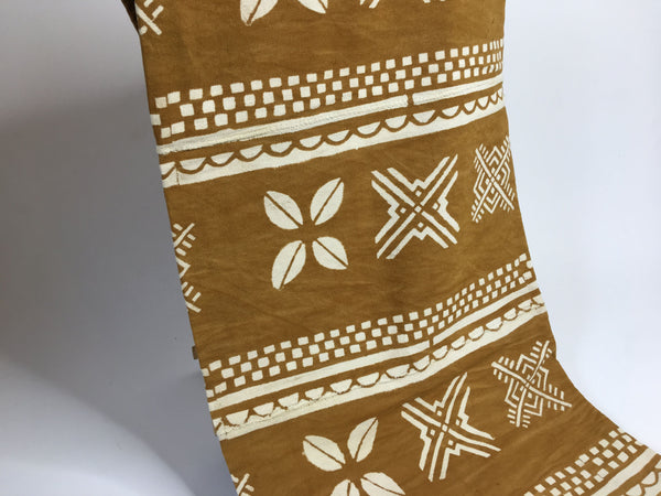 Pagne Bogolan tissé main, blanc et marron, artisanal d’Afrique de l’Ouest, Mon Faso Dan Fani