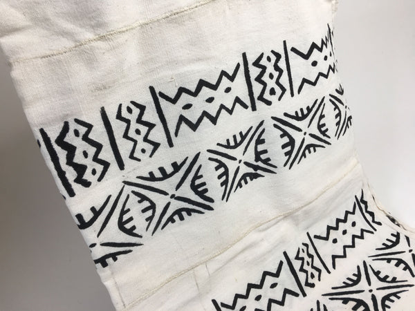 Pagne Bogolan tissé main, noir et blanc, artisanal d’Afrique de l’Ouest, Mon Faso Dan Fani