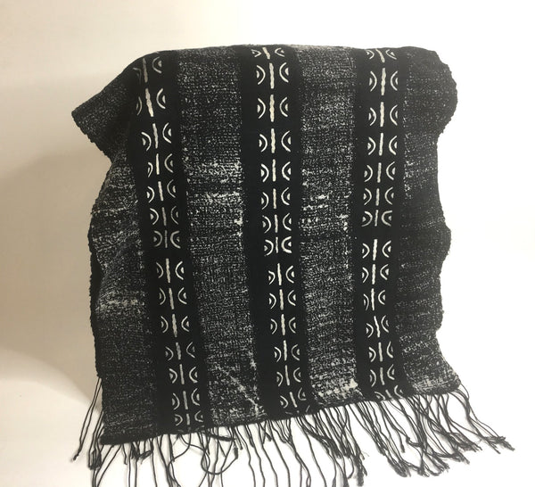 Pagne Bogolan tissé main, noir et blanc, artisanal d’Afrique de l’Ouest, Mon Faso Dan Fani