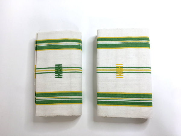 Pagne Foupoko tissé main, blanc et vert, tissé au Burkina Faso, Mon Faso Dan Fani