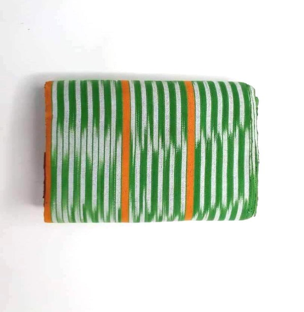 Pagne Foupoko tissé main, blanc et vert, tissé au Burkina Faso, Mon Faso Dan Fani