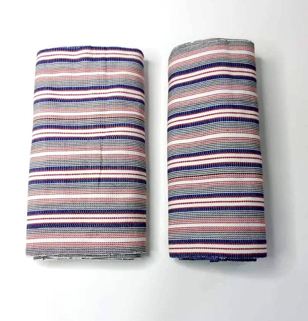 Pagne Foupoko tissé main, blanc et bleu, tissé au Burkina Faso, Mon Faso Dan Fani