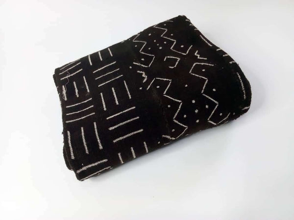 Pagne Bogolan tissé main, noir et blanc, artisanal d’Afrique de l’Ouest, Mon Faso Dan Fani