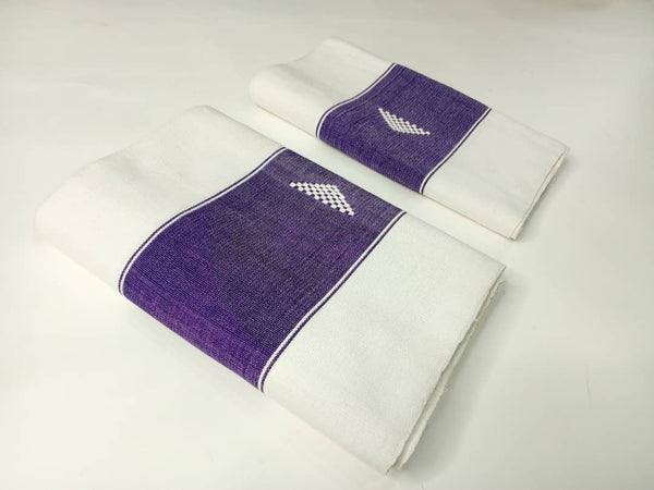 Pagne Foupoko tissé main, blanc et violet, tissé au Burkina Faso, Mon Faso Dan Fani