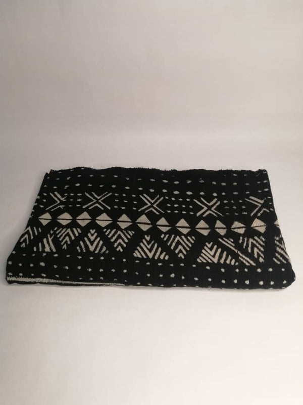 Pagne Bogolan tissé main, bleu indigo et ivoire, artisanal d’Afrique de l’Ouest, Mon Faso Dan Fani