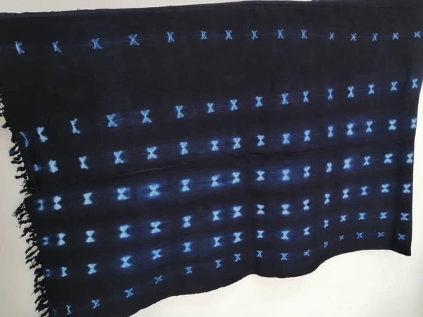 Pagne tissé main, blanc et bleu, tissé au Burkina Faso, Mon Faso Dan Fani