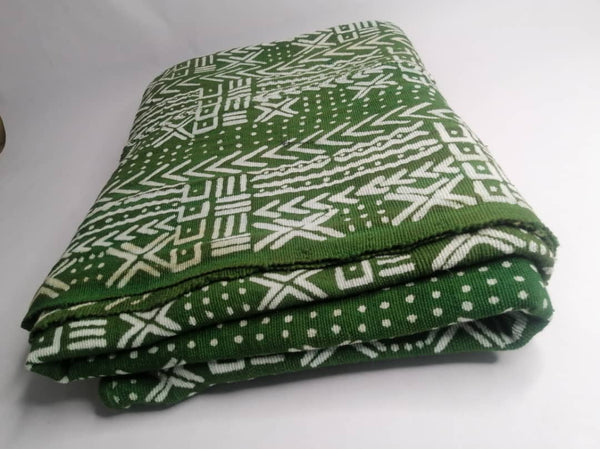 Pagne Bogolan tissé main, blanc et vert, artisanal d’Afrique de l’Ouest, Mon Faso Dan Fani