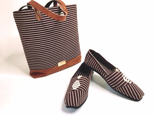 Sac/Chaussure en étoffe tissée main — finitions renforcées