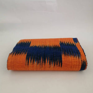 Pagne Foupoko tissé main, bleu et orange, tissé au Burkina Faso, Mon Faso Dan Fani