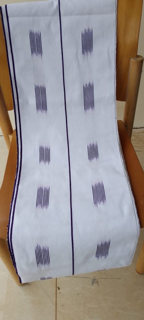 Pagne Foupoko tissé main, blanc et violet, tissé au Burkina Faso, Mon Faso Dan Fani