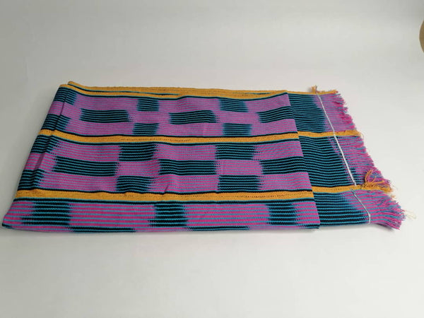 Pagne Baoulé tissé main, noir et bleu, tissé en Côte d’Ivoire, Mon Faso Dan Fani