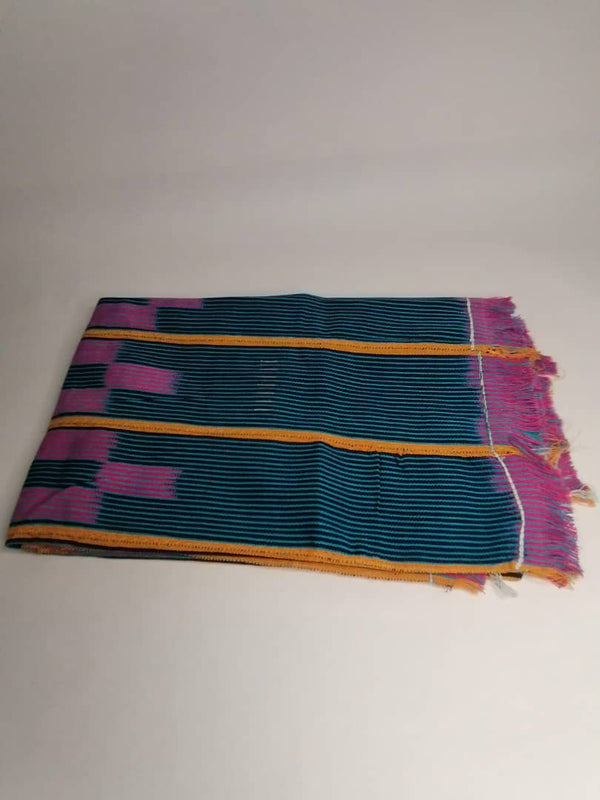 Pagne Baoulé tissé main, noir et bleu, tissé en Côte d’Ivoire, Mon Faso Dan Fani