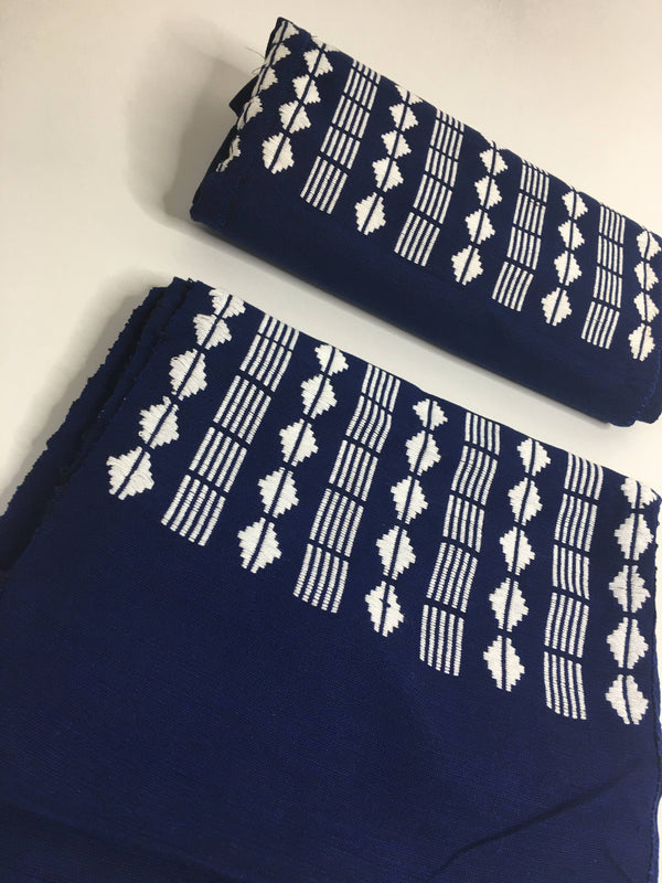 Pagne Duo tissé main, blanc et bleu, tissé au Burkina Faso, Mon Faso Dan Fani
