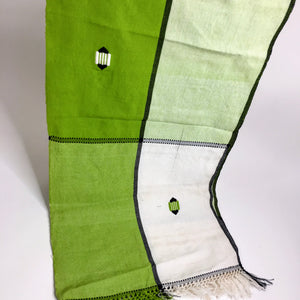 Pagne Foupoko tissé main, blanc et vert, tissé au Burkina Faso, Mon Faso Dan Fani
