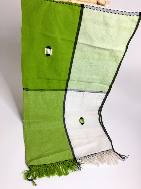 Pagne Foupoko tissé main, blanc et vert, tissé au Burkina Faso, Mon Faso Dan Fani