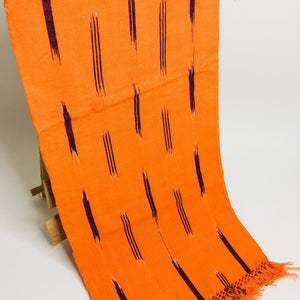 Pagne Foupoko tissé main, bleu et orange, tissé au Burkina Faso, Mon Faso Dan Fani