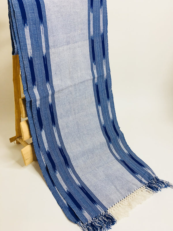 Pagne Foupoko tissé main, bleu et gris, tissé au Burkina Faso, Mon Faso Dan Fani