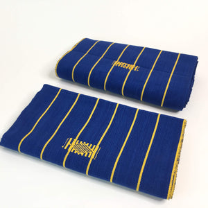 Pagne Foupoko tissé main, bleu et jaune, tissé au Burkina Faso, Mon Faso Dan Fani