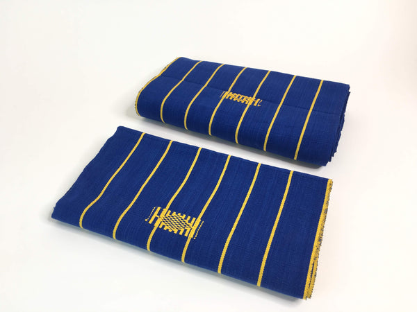 Pagne Foupoko tissé main, bleu et jaune, tissé au Burkina Faso, Mon Faso Dan Fani