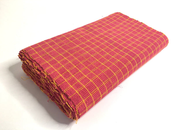 Pagne Foupoko tissé main, jaune et rose, tissé au Burkina Faso, Mon Faso Dan Fani