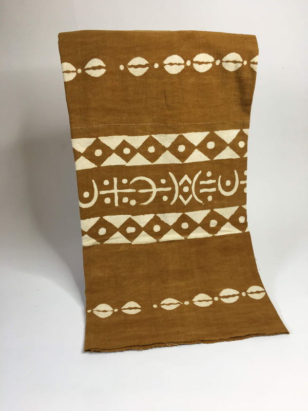 Pagne Bogolan tissé main, blanc et marron, artisanal d’Afrique de l’Ouest, Mon Faso Dan Fani