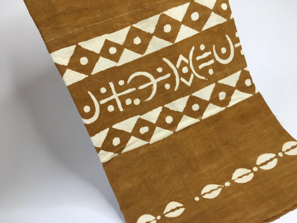 Pagne Bogolan tissé main, blanc et marron, artisanal d’Afrique de l’Ouest, Mon Faso Dan Fani