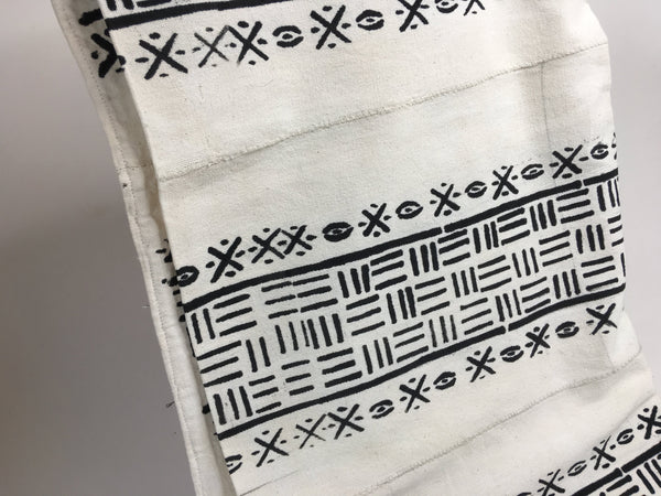 Pagne Bogolan tissé main, noir et blanc, artisanal d’Afrique de l’Ouest, Mon Faso Dan Fani