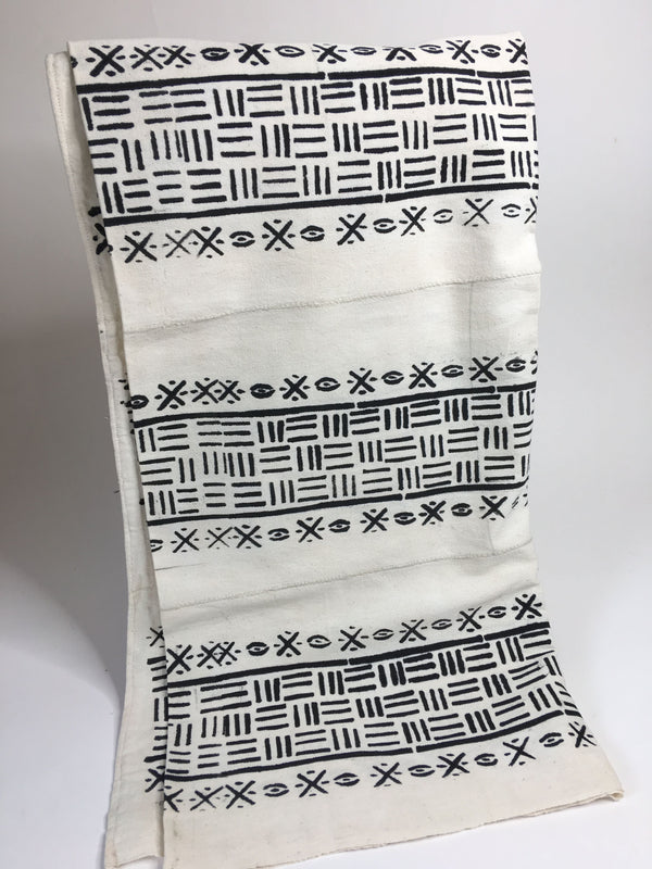 Pagne Bogolan tissé main, noir et blanc, artisanal d’Afrique de l’Ouest, Mon Faso Dan Fani