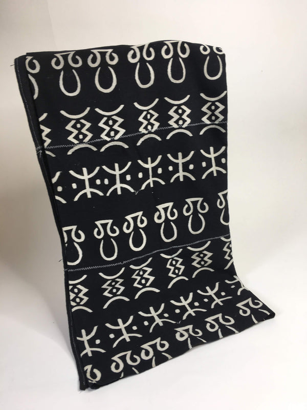 Pagne Bogolan tissé main, noir et blanc, artisanal d’Afrique de l’Ouest, Mon Faso Dan Fani