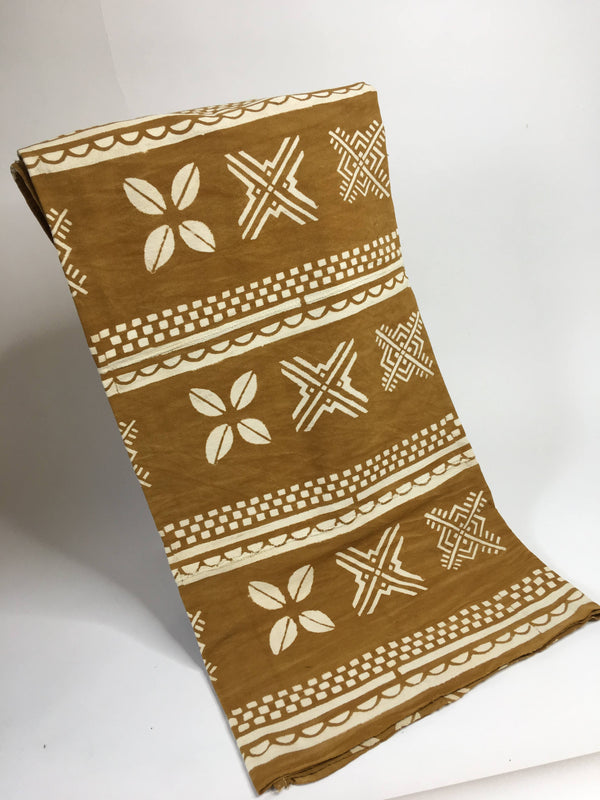 Pagne Bogolan tissé main, blanc et marron, artisanal d’Afrique de l’Ouest, Mon Faso Dan Fani