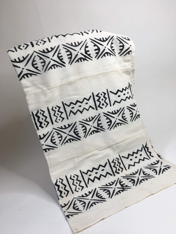 Pagne Bogolan tissé main, noir et blanc, artisanal d’Afrique de l’Ouest, Mon Faso Dan Fani