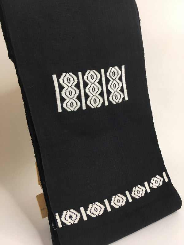 Pagne Royal tissé main, noir et blanc, tissé au Burkina Faso, Mon Faso Dan Fani