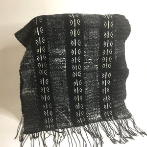 Pagne Bogolan tissé main, noir et blanc, artisanal d’Afrique de l’Ouest, Mon Faso Dan Fani