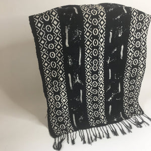 Pagne Bogolan tissé main, noir et blanc, artisanal d’Afrique de l’Ouest, Mon Faso Dan Fani