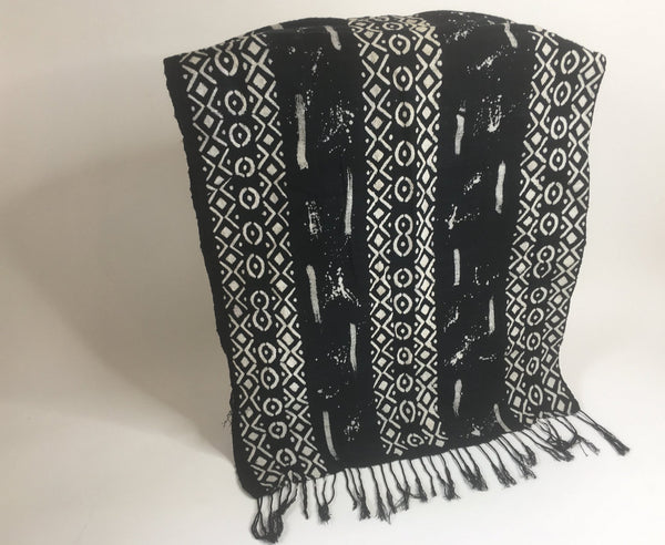 Pagne Bogolan tissé main, noir et blanc, artisanal d’Afrique de l’Ouest, Mon Faso Dan Fani