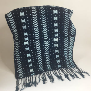 Pagne Bogolan tissé main, blanc et bleu, artisanal d’Afrique de l’Ouest, Mon Faso Dan Fani