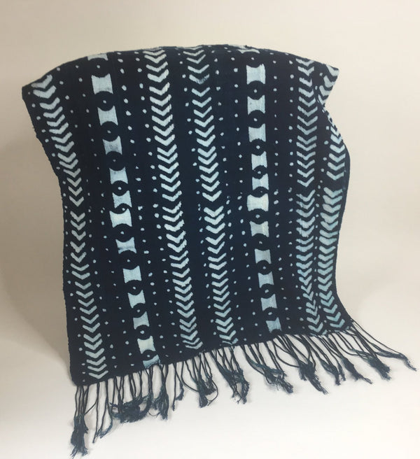 Pagne Bogolan tissé main, blanc et bleu, artisanal d’Afrique de l’Ouest, Mon Faso Dan Fani