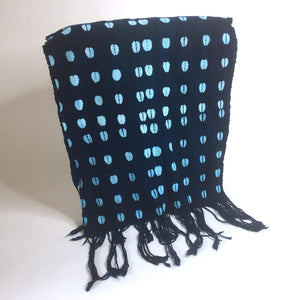 Pagne Bogolan tissé main, noir et bleu, artisanal d’Afrique de l’Ouest, Mon Faso Dan Fani